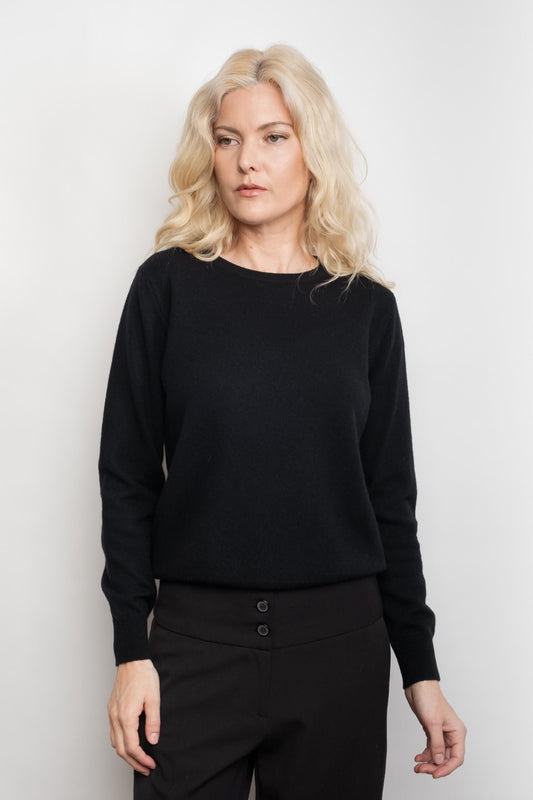 Classic Ribbed Cashmere Crewneck Sweater - Black