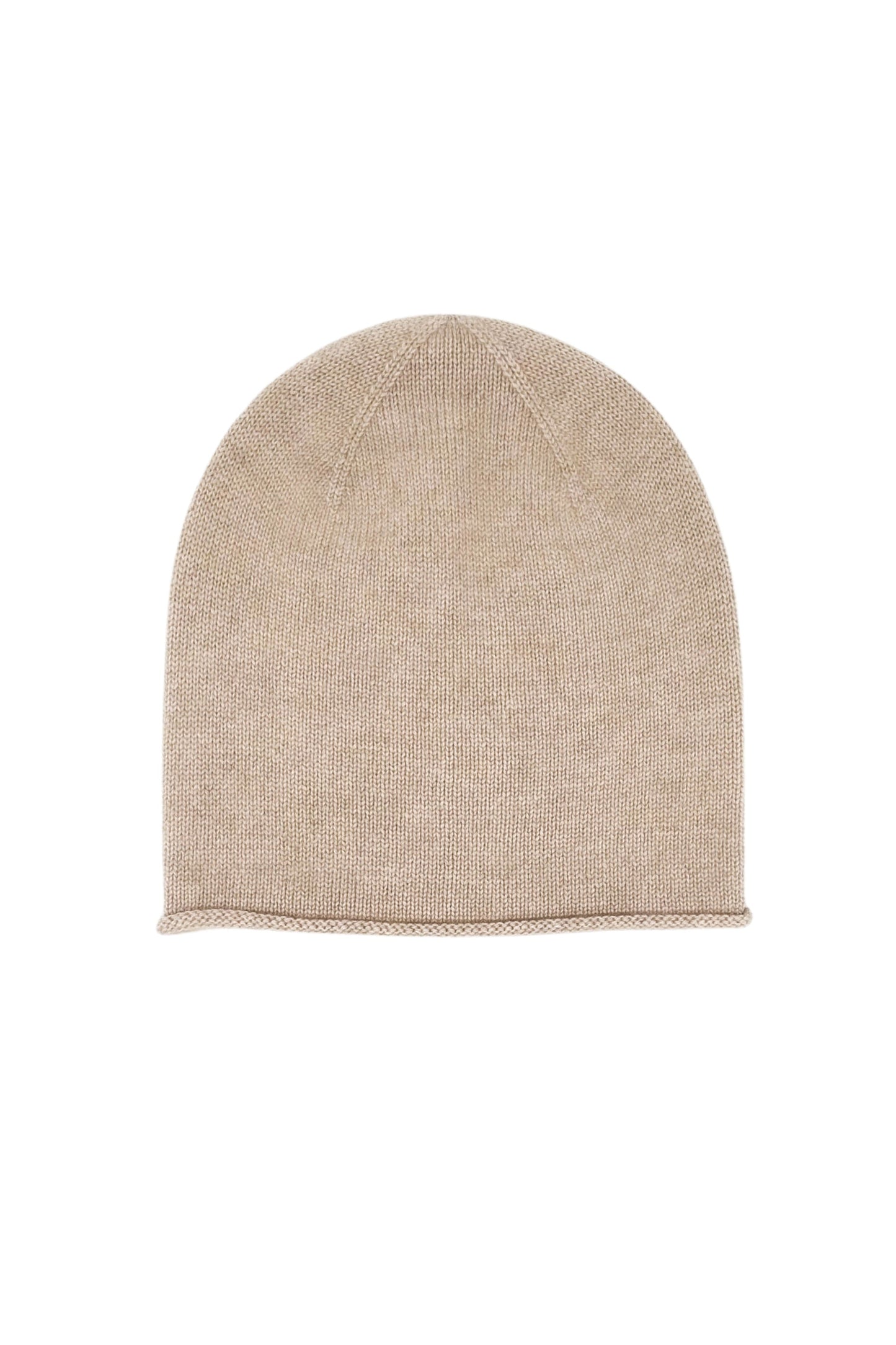 Cashmere Unisex Roll-Edge Beanie - Cream