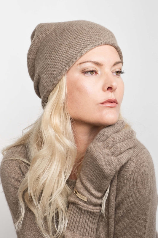 Cashmere Unisex Roll-Edge Beanie - Chestnut