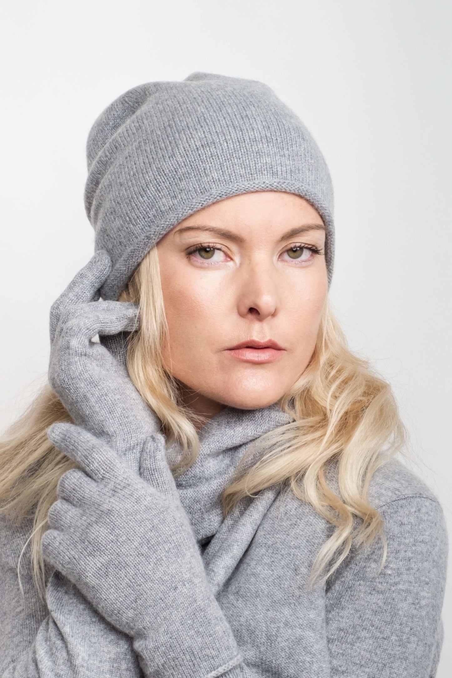 Cashmere Unisex Roll-Edge Beanie - Grey