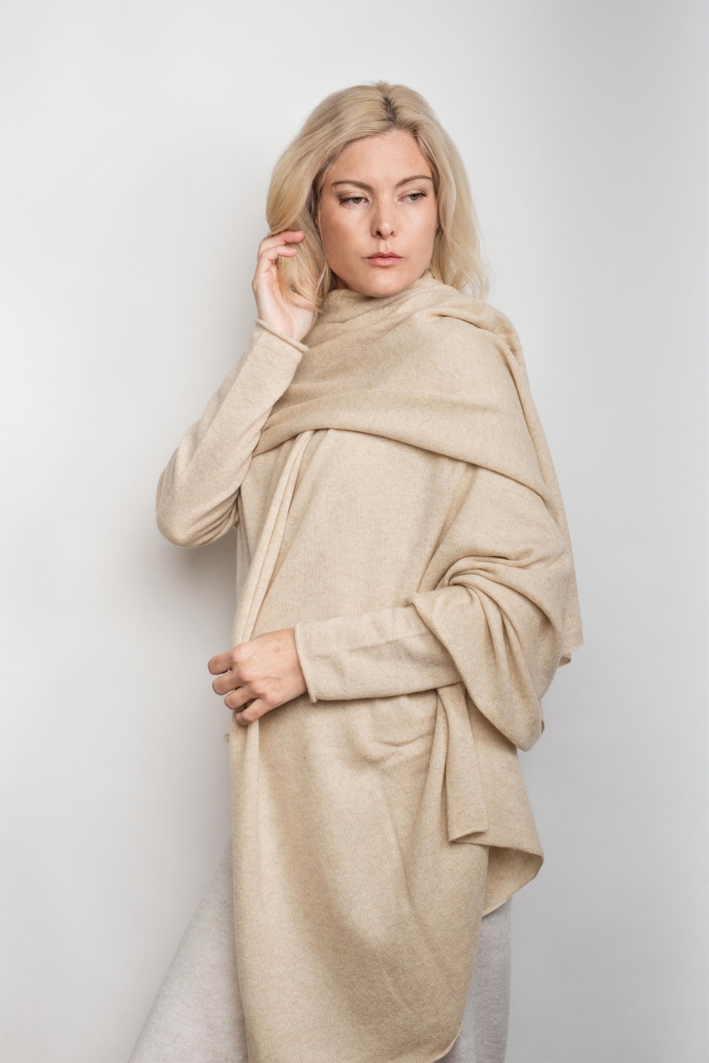 Versatile Pure Cashmere Wrap & Scarf - Beige