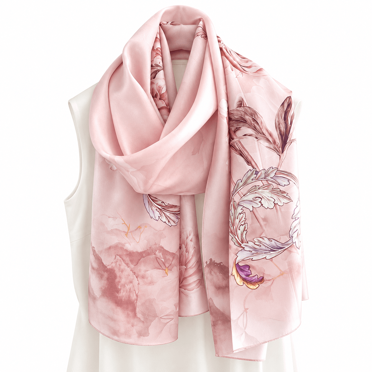 Rosewater Peony Pure Mulberry Silk Extra Large Long Scarf
