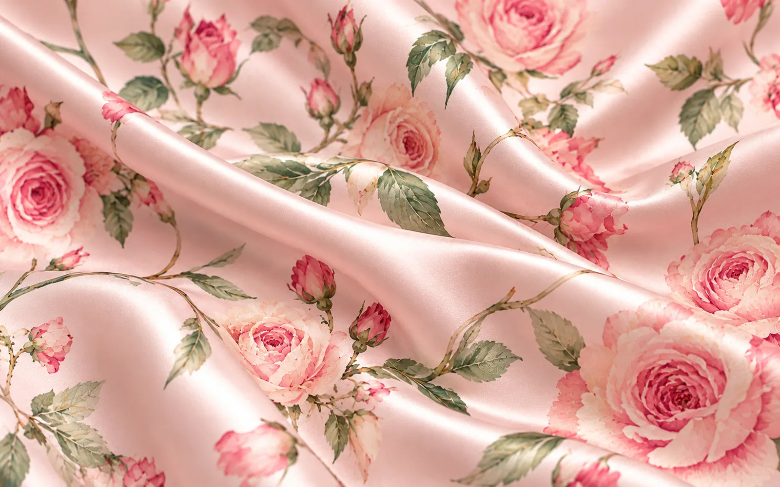 Pink floral silk satin, 16 momme, with a deeper sheen and more body