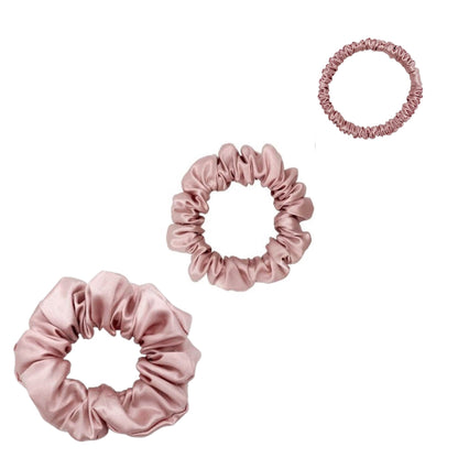 Silk Scrunchies Set - Black - Mini, Small, Medium - Lovesilk.co.nz