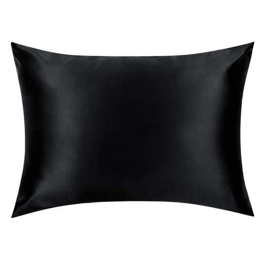 Black Silk Pillowcase - Queen Size -  Zip Closure