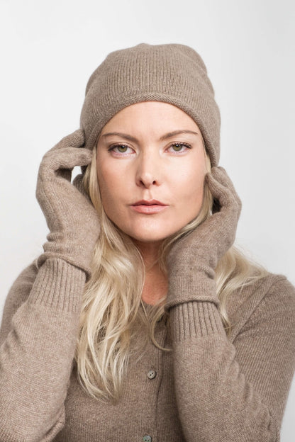 Cashmere Unisex Roll-Edge Beanie - Chestnut