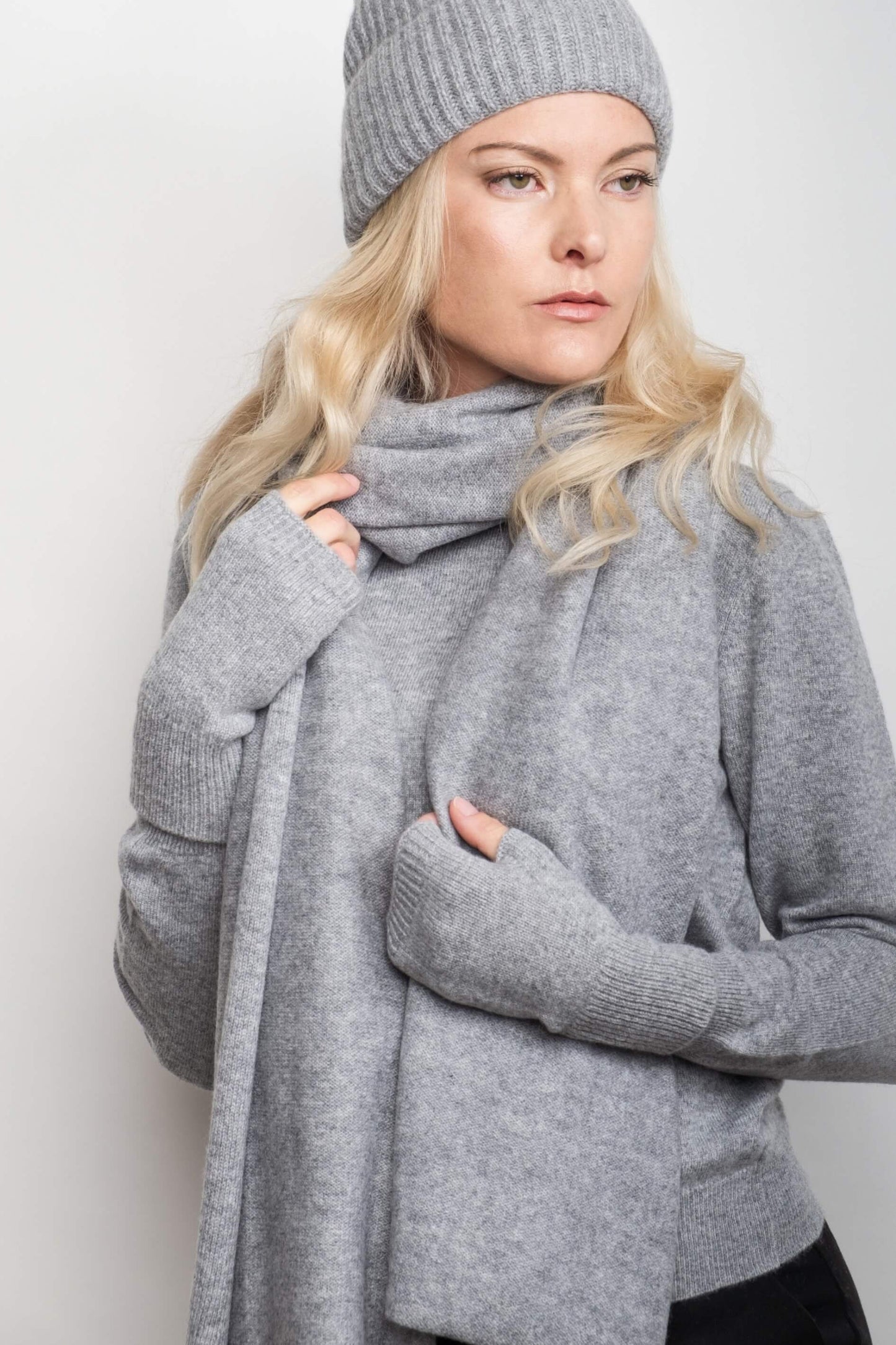 Cashmere Fingerless Gloves Mittens - Cream