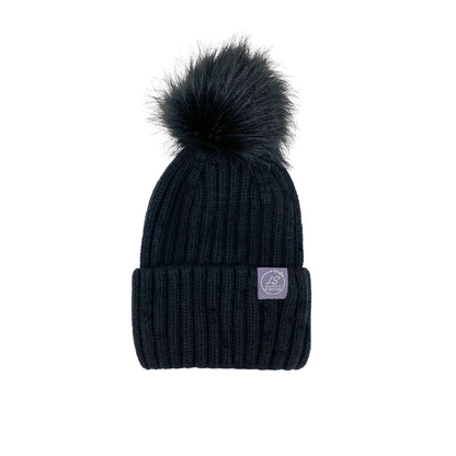 Mulberry Silk-Lined Classic Ribbed Pattern Cashmere Beanie Hat With Removable Pom Pom - Pink