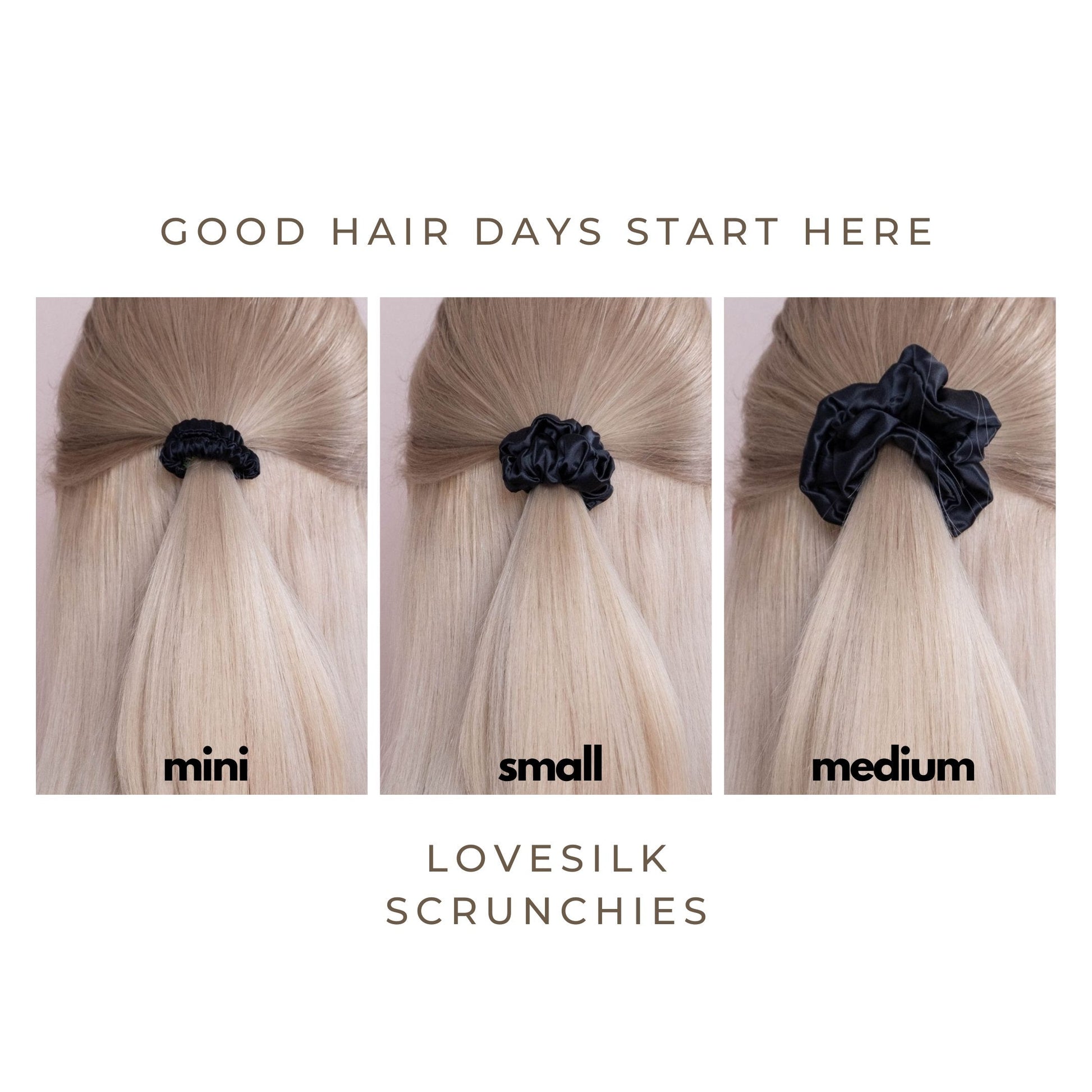 3 Pack Premium Mulberry Silk Scrunchies - Champagne Gold - Mini - Lovesilk.co.nz
