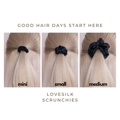 3 Pack Premium Mulberry Silk Scrunchies - Black - Mini - Lovesilk.co.nz