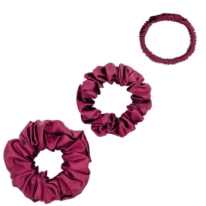 Silk Scrunchies Set - Black - Mini, Small, Medium - Lovesilk.co.nz