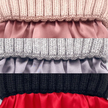 Mulberry Silk-Lined Slim Ribbed Beanie – Cashmere Blend with Removable Pom Pom -Black