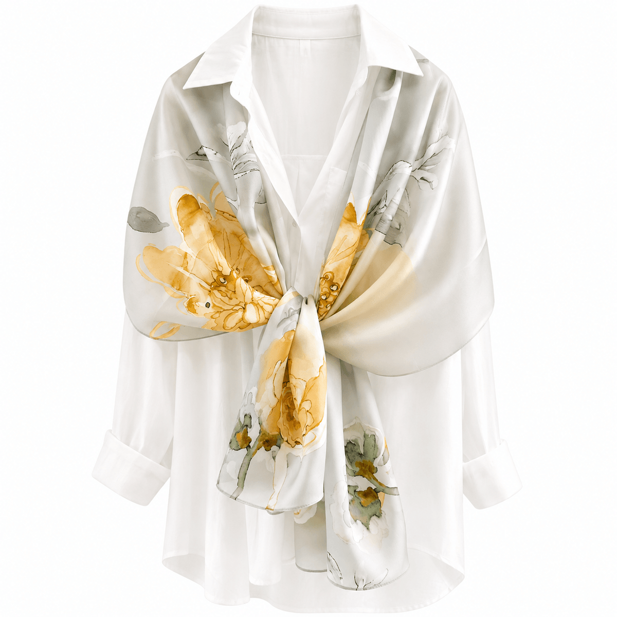 Golden Bloom Pure Mulberry Silk Extra Large Long Scarf