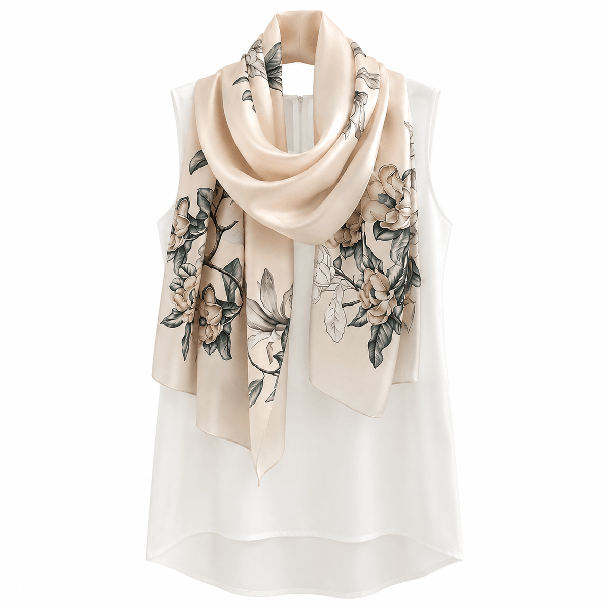 Moonlit Magnolia Pure Mulberry Silk Extra Large Long Scarf