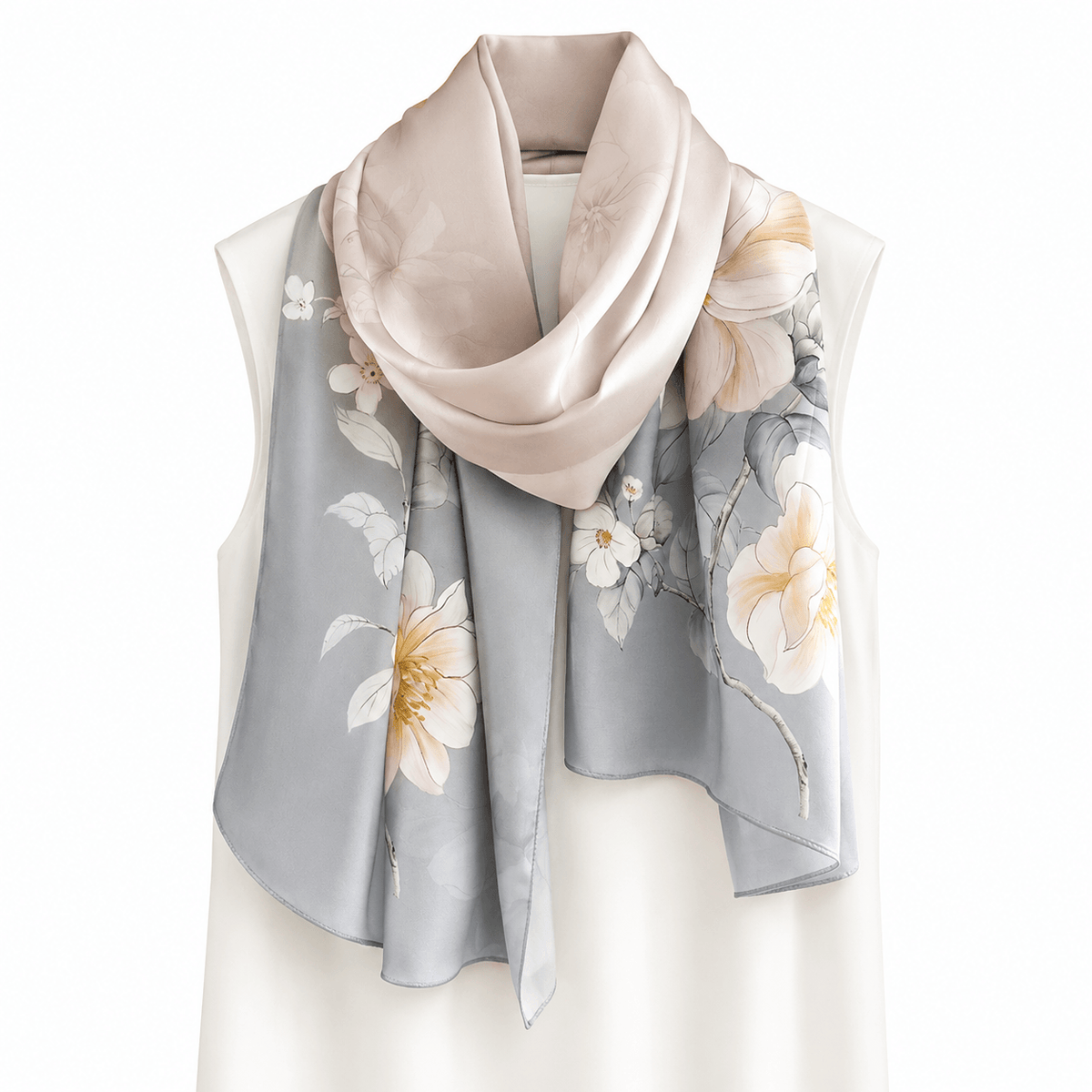 Smoke Camellia Pure Mulberry Silk Extra Large Long Scarf